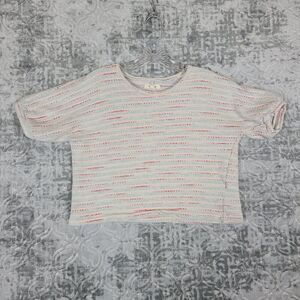 Madewell Shirt Womens Small Ivory Textured Puff Sleeve Top Cream Striped Crop